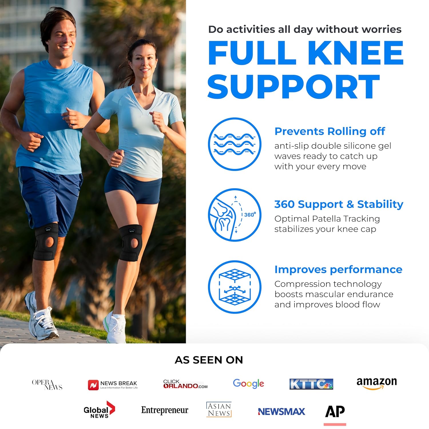 Modvel Elite Knee Brace with Patella Gel Pads and Side Stabilizers for ACL Support

