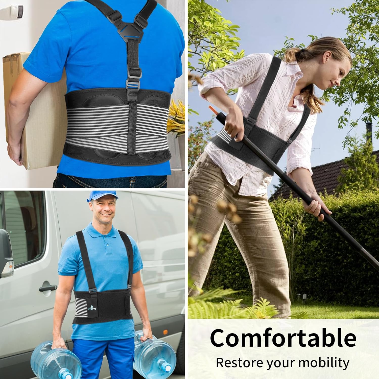 AllyFlex Sports Back Brace for Lifting, Y-Back Suspenders, 3D Lumbar Support

