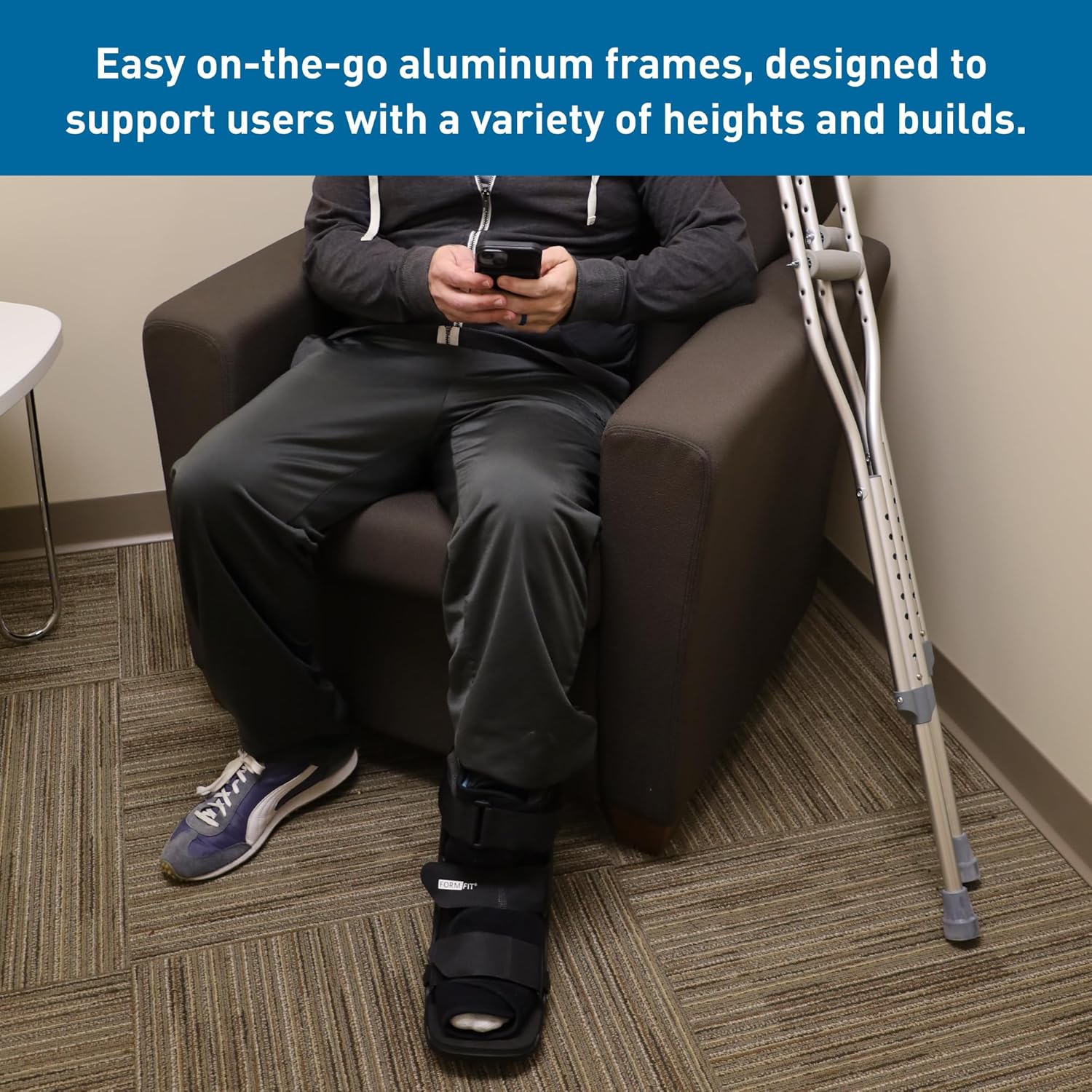 BodyMed Aluminum Crutches for Adults and Children, Pair Height Adjustable, 300 lb


