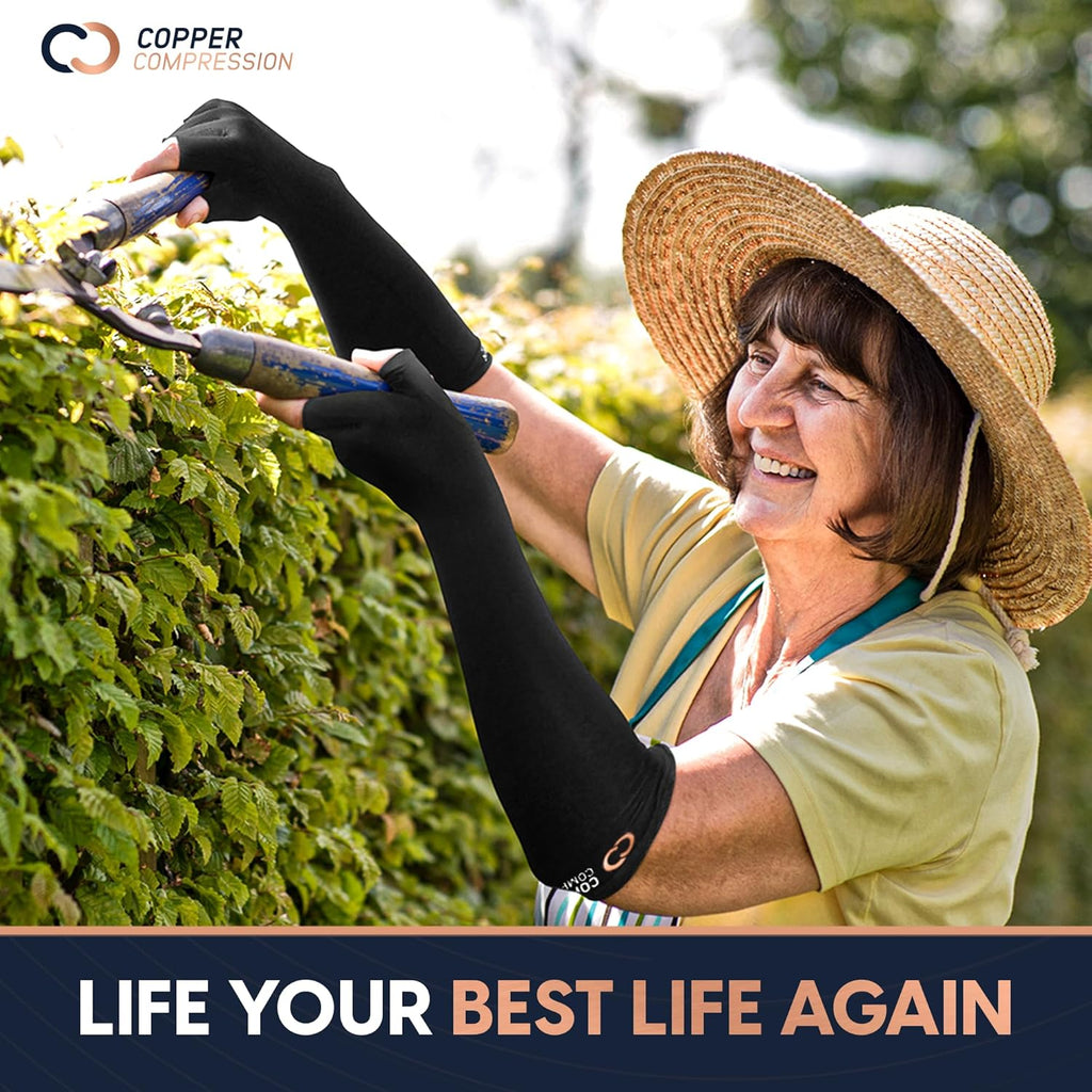 Copper Compression Long Arthritis Gloves, Copper-Infused Compression Fingerless Sleeves

