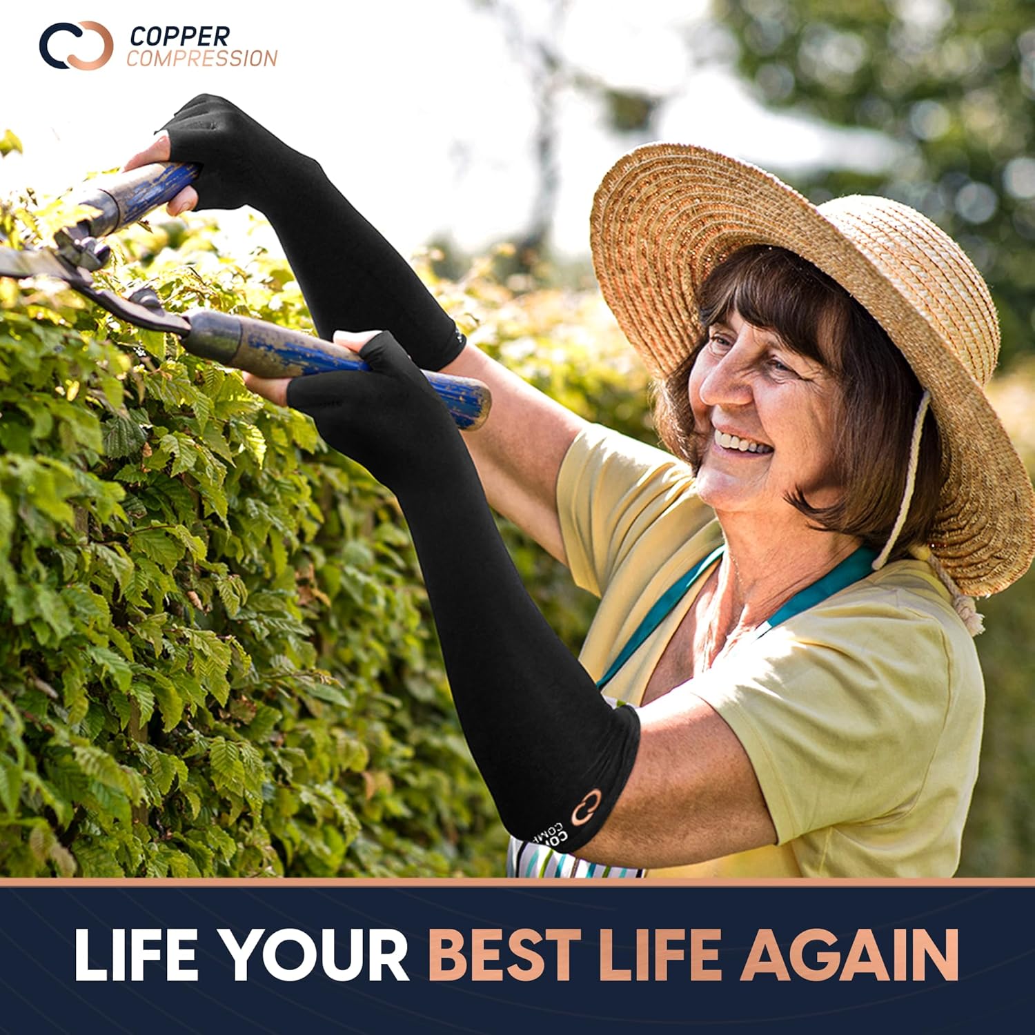 Copper Compression Long Arthritis Gloves, Copper-Infused Compression Fingerless Sleeves

