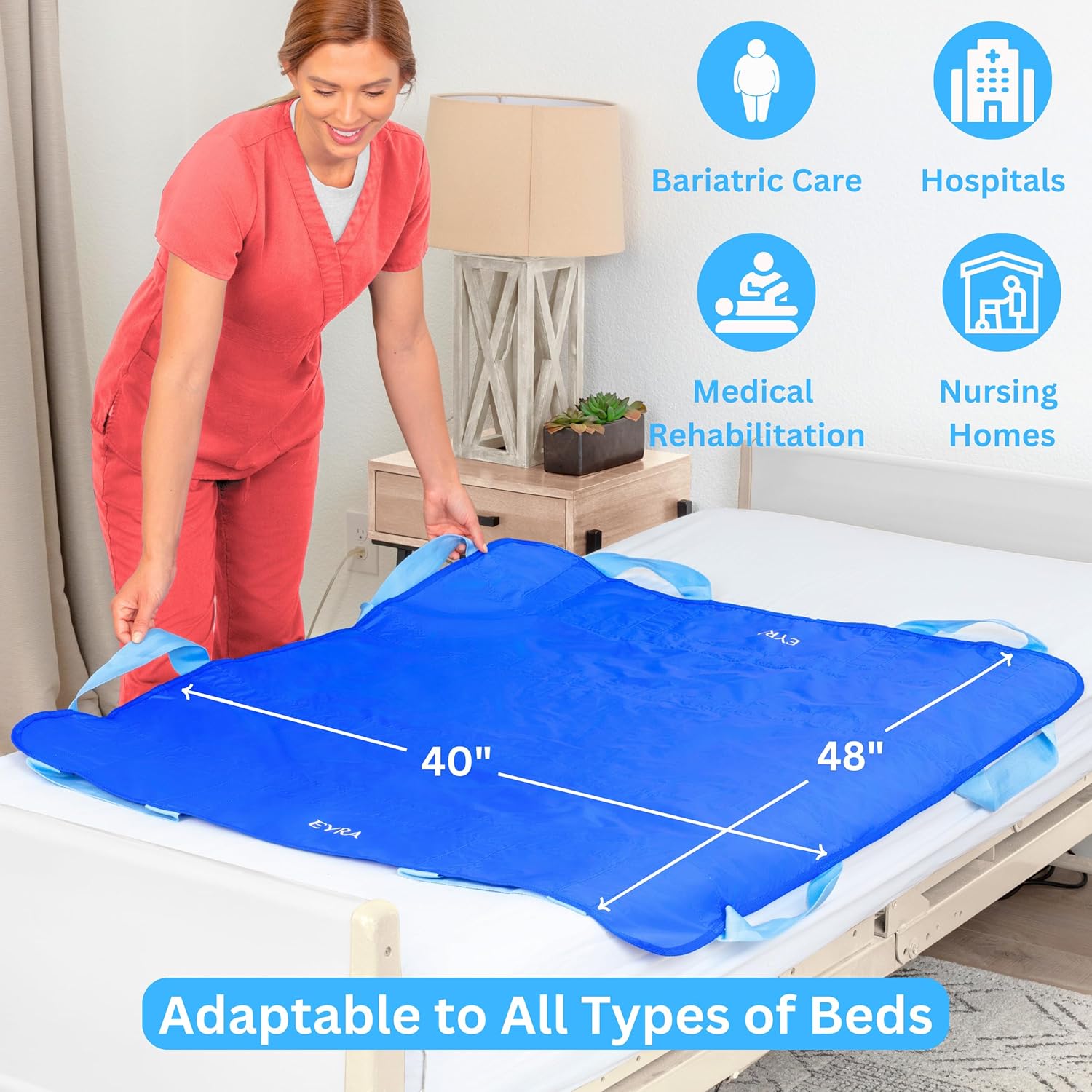 EYRA Bed Positioning Pad with Reinforced Handles for Patient Transfers 40 x 48 in

