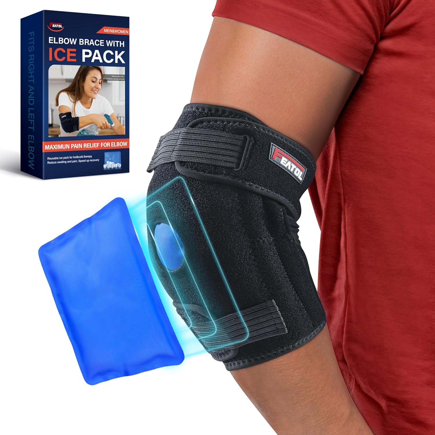 FEATOL Elbow Brace with Reusable Hot Cold Ice Pack for Tennis Elbow Pain Relief

