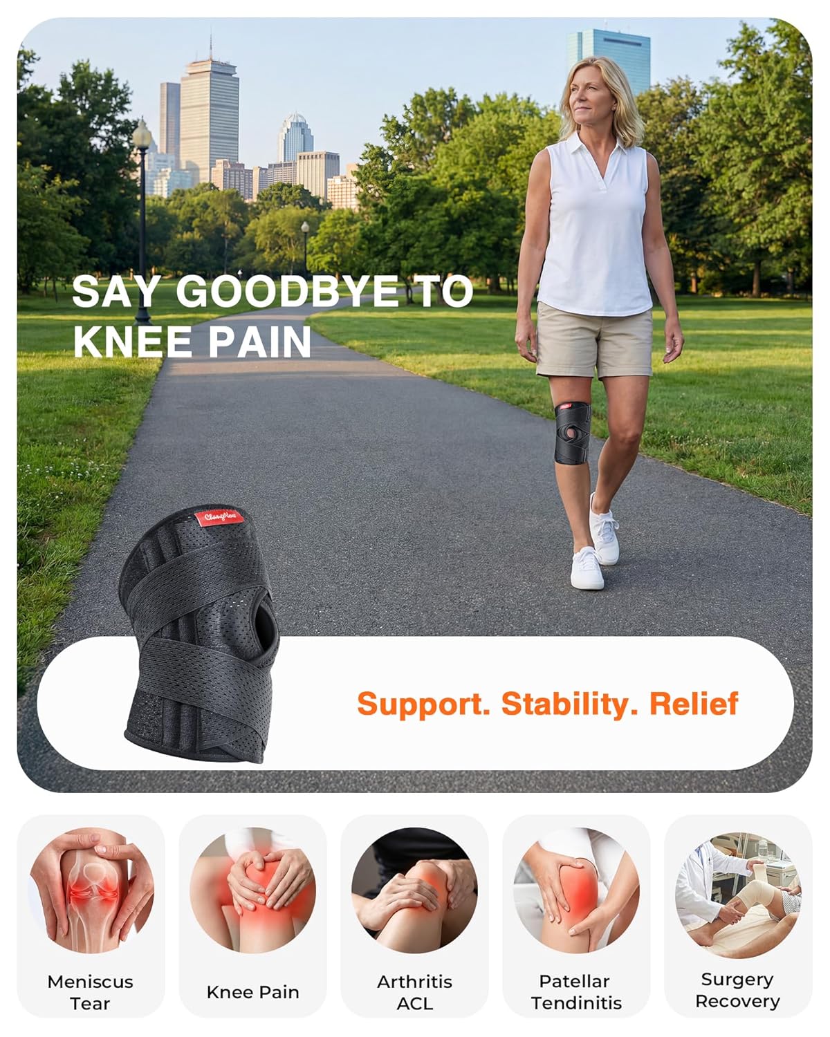 changenow Medical-Grade Knee Brace with Side Stabilizers and Dynamic Lock Straps

