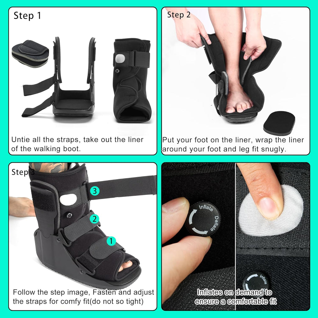 Air Walking Boot for Broken Foot, Adjustable Pneumatic Support, Anti-Slip Sole

