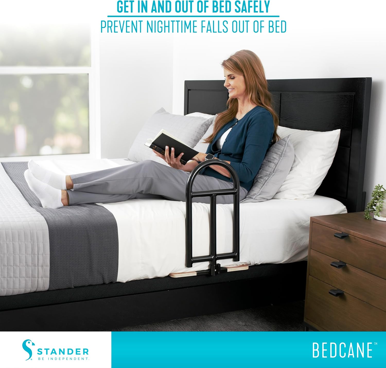Stander Adult Portable Bed Rail with Safety Handle, Organizer Pouch, ASTM Approved

