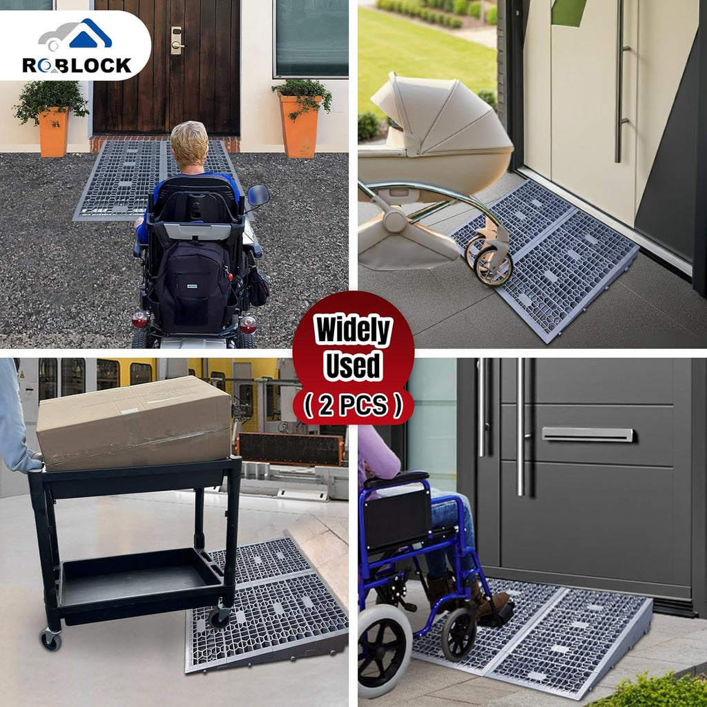 ROBLOCK Detachable Modular Wheelchair Threshold Ramp for Doorways, 3000 lb Capacity

