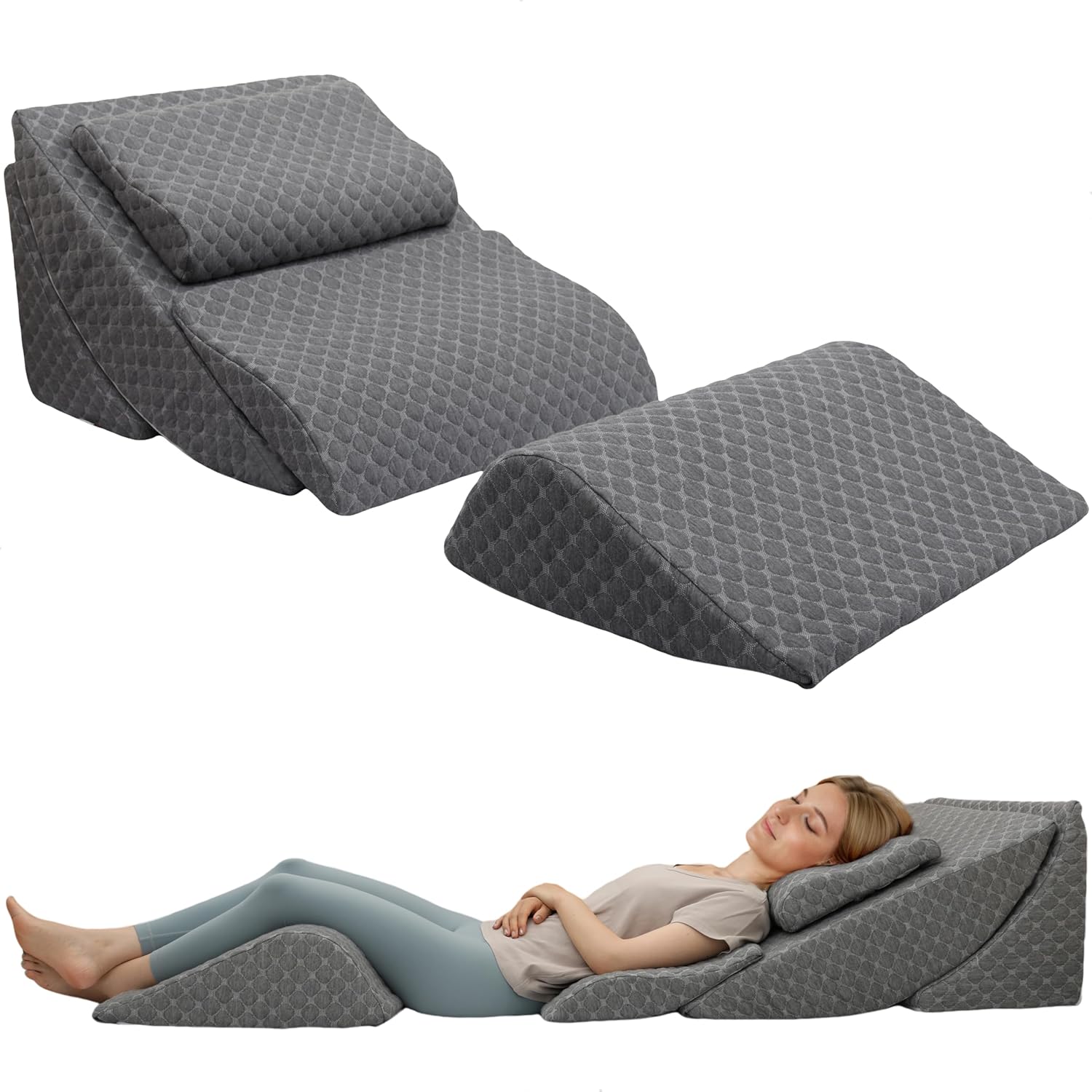 Lenora Adjustable Bed Wedge Pillow System for Back, Legs, Post-Surgery Recovery

