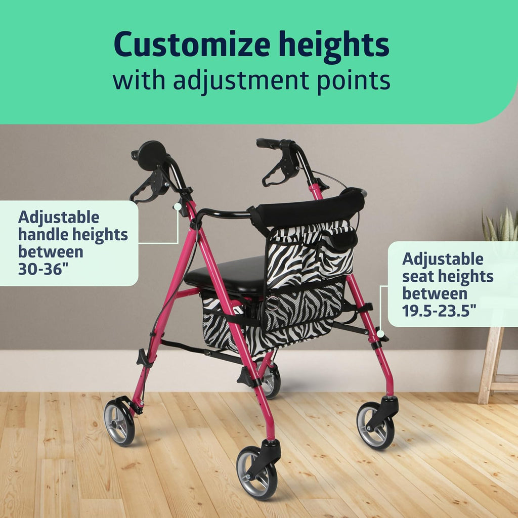 Medline Posh Premium Lightweight Aluminum Rollator Walker, Foldable, 250 lb Capacity

