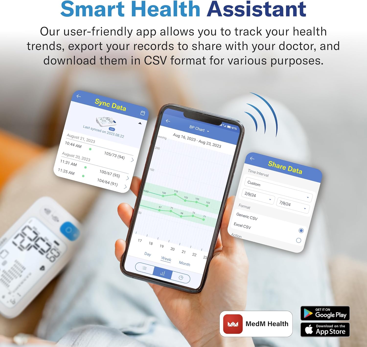 Alcedo Bluetooth Upper Arm Blood Pressure Monitor with App, Backlit Display & Cuff

