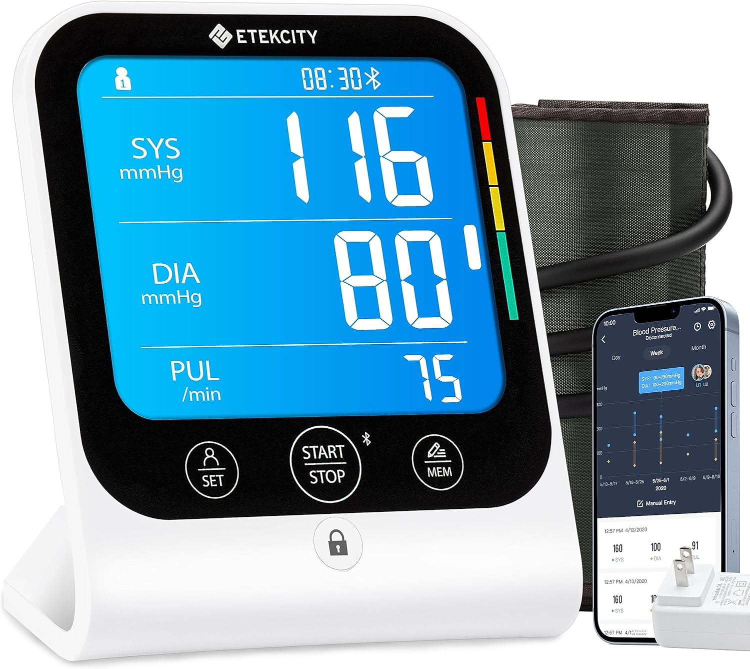 Etekcity Bluetooth Upper Arm Automatic Blood Pressure Monitor with App, Irregular Heartbeat

