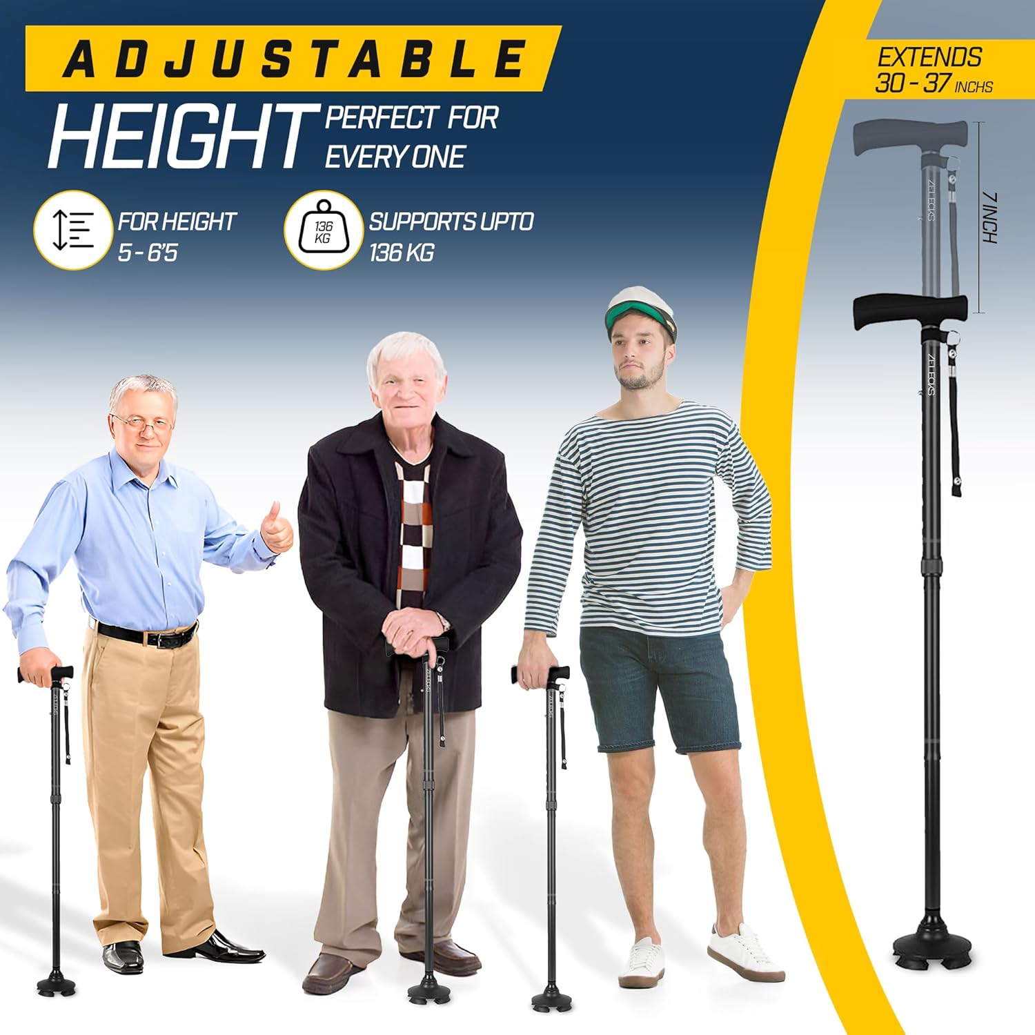 ZELECKS Walking Cane for Women and Men, Adjustable Folding Cane with T Handle

