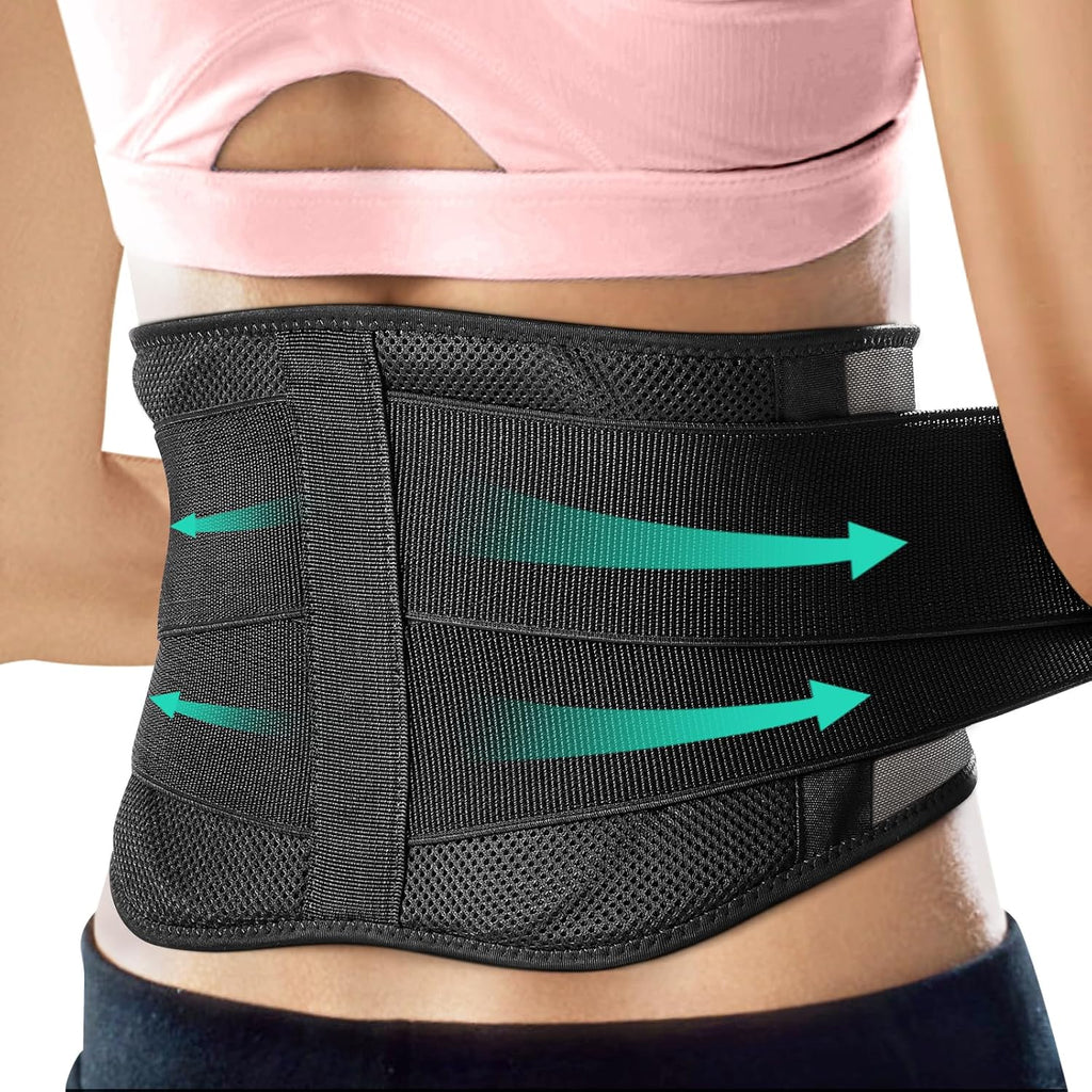 AllyFlex Sports Lightweight Back Brace Breathable Mesh Dual Lumbar Pads

