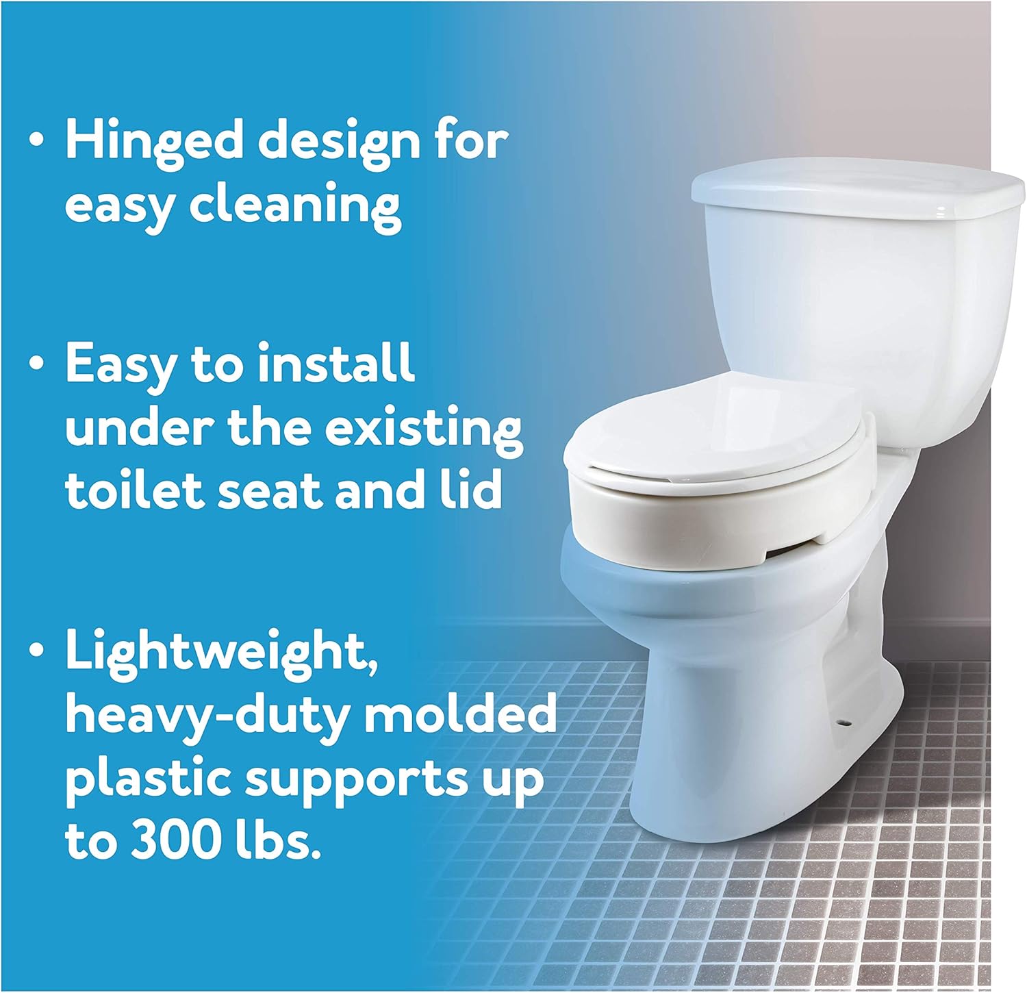 Carex Hinged Toilet Seat Riser, 3.5 in Height, 300 lb Capacity, Slip-Resistant


