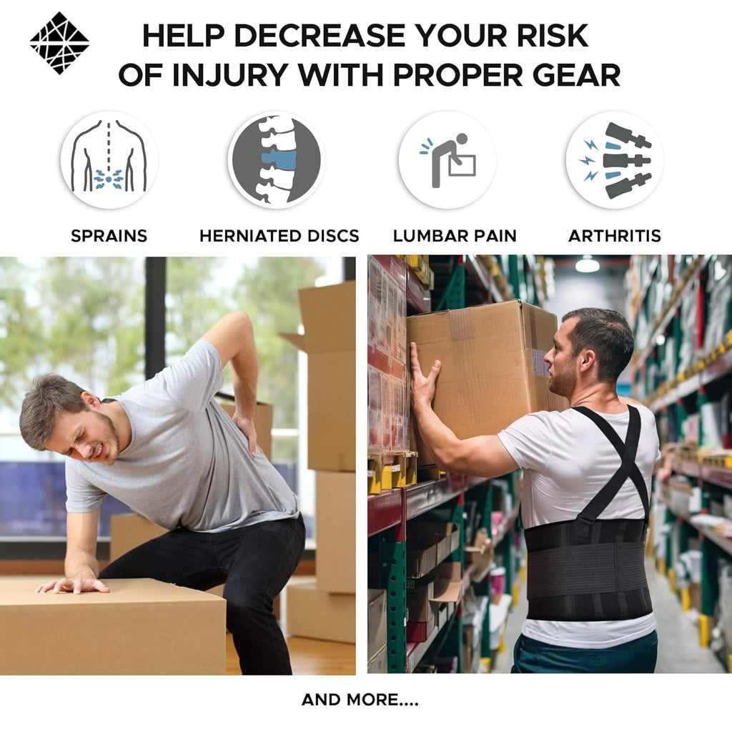 Lower Back Brace with Suspenders Lumbar Support Belt for Heavy Lifting Work

