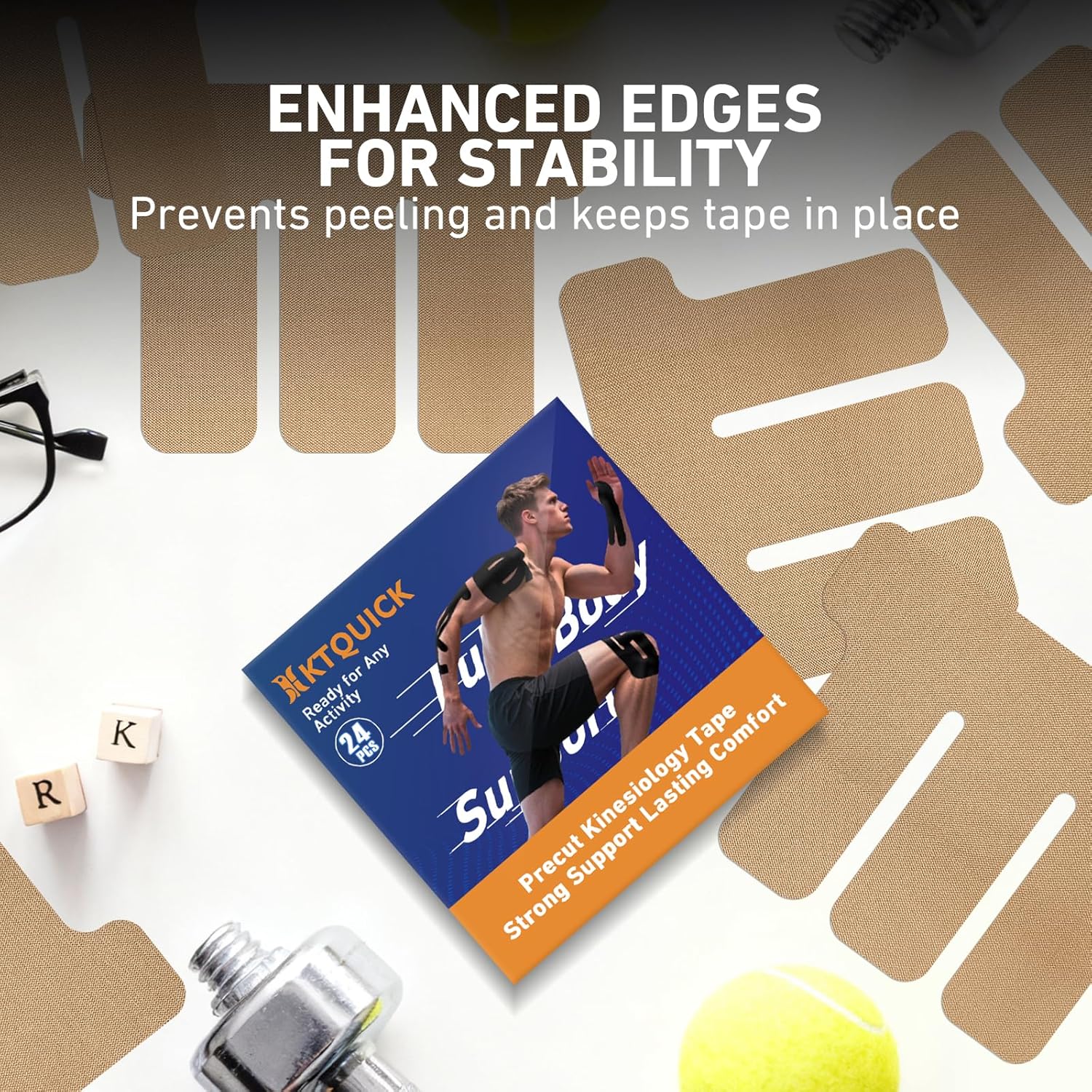 KTQUICK Kinesiology Tape for Shoulder, Precut Cotton Athletic Support Tape


