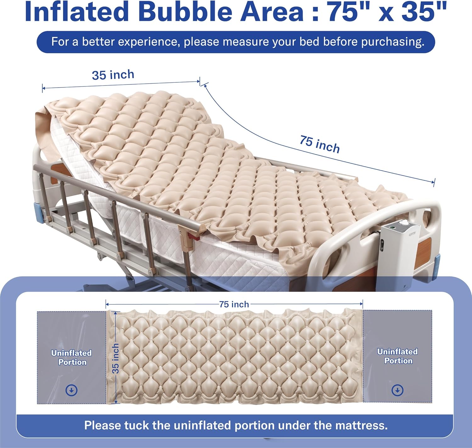 Alcedo Alternating Air Pressure Mattress Pad with Waterproof Surface for Bed Sores

