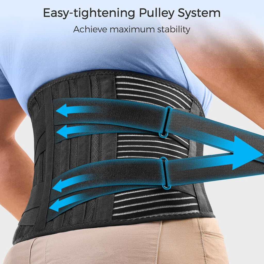 Freetoo Lower Back Support Belt with 6 Stays, Breathable Anti-Skid Brace

