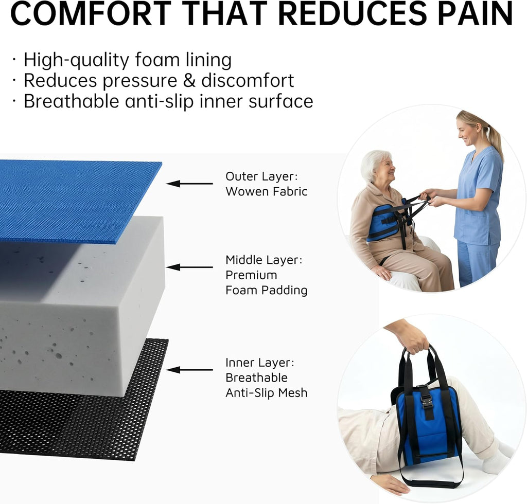 NurtureCare Transfer Sling with Metal Buckle, Reinforced Handles and Bed-Rail Attachment

