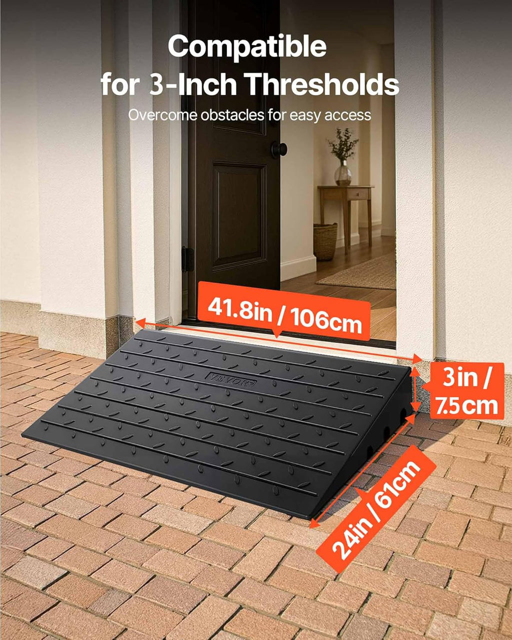 VEVOR Rubber Threshold Ramp with Cable Cord Cover, No-Slip Doorway Curb Ramp

