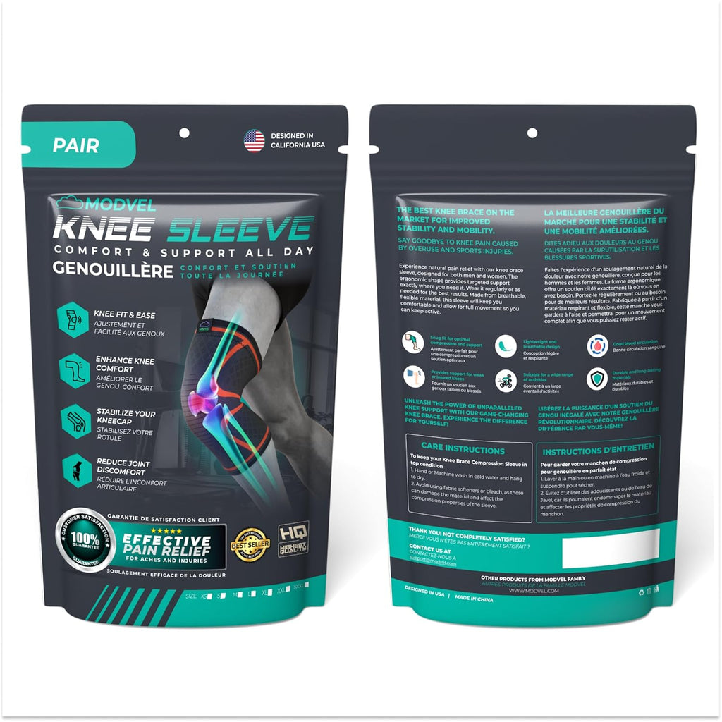 Modvel Compression Knee Brace for Meniscus Tear, ACL, Arthritis Relief, 2-Pack

