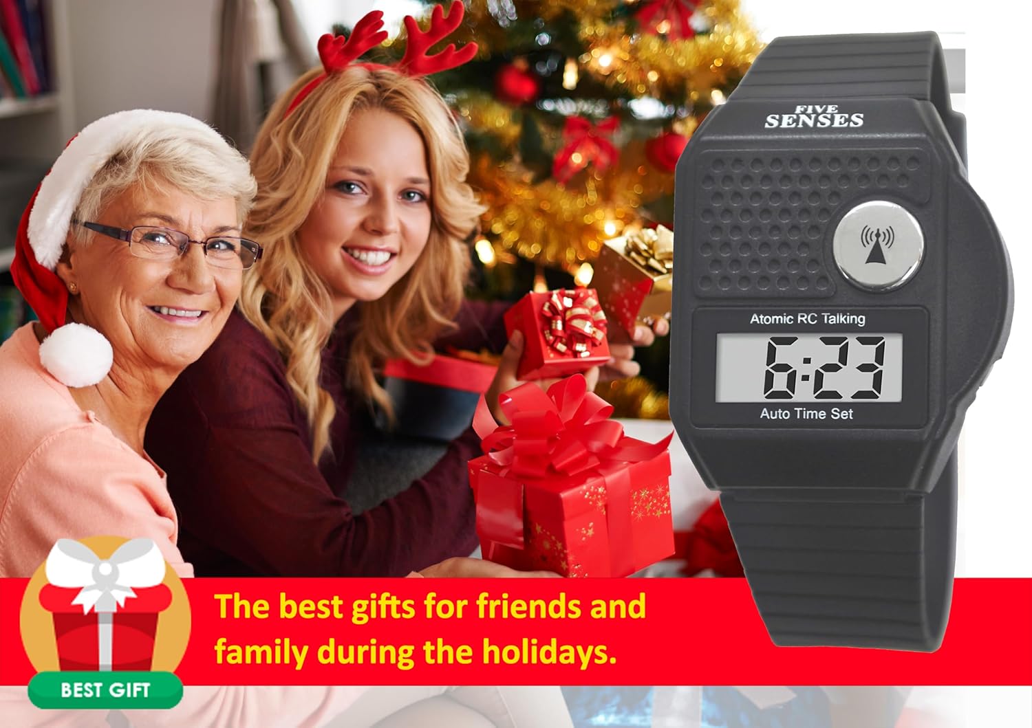Five Senses English Atomic Talking Watch, Loud Audible Timepiece for Vision Impaired

