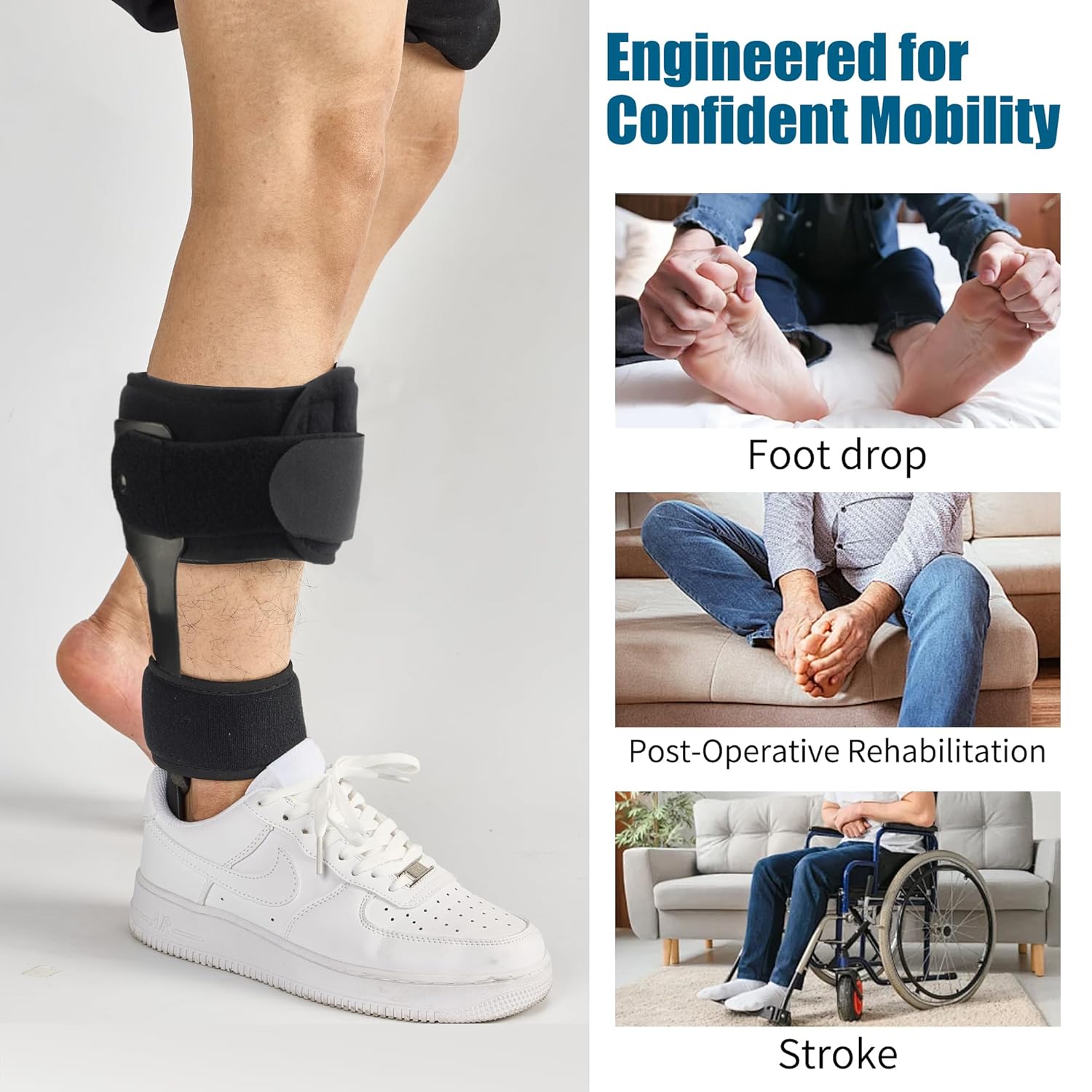 Jewlri AFO Drop Foot Brace Stabilizer, Lightweight Polyethylene Trimmable Straps

