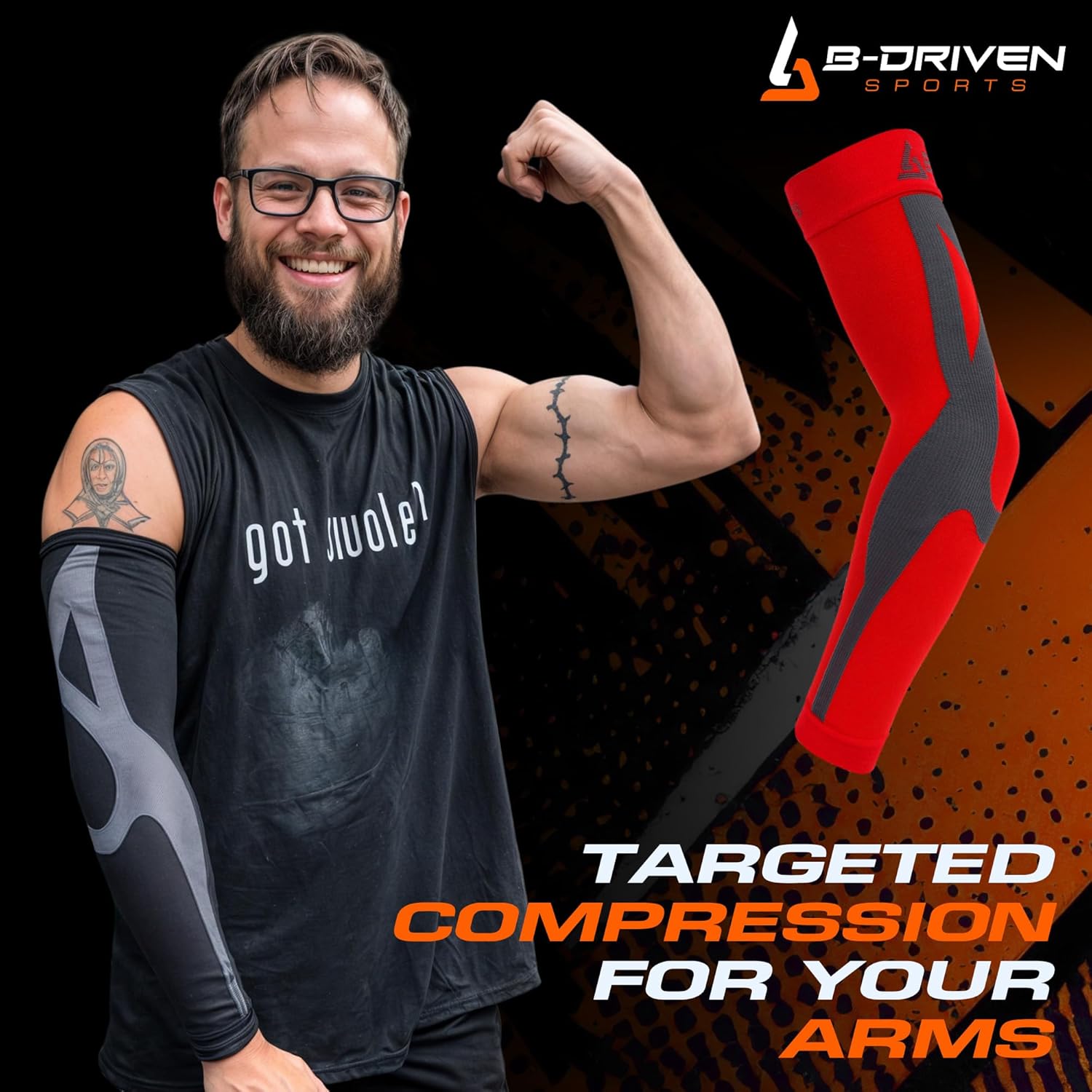 B-Driven Sports Graduated Compression Arm Sleeves, Medical Grade 20–30mmHg

