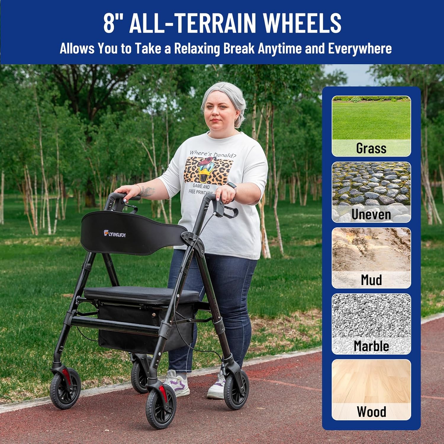 Bariatric Rollator Walker with Seat, 450 lb Heavy-Duty All-Terrain Folding

