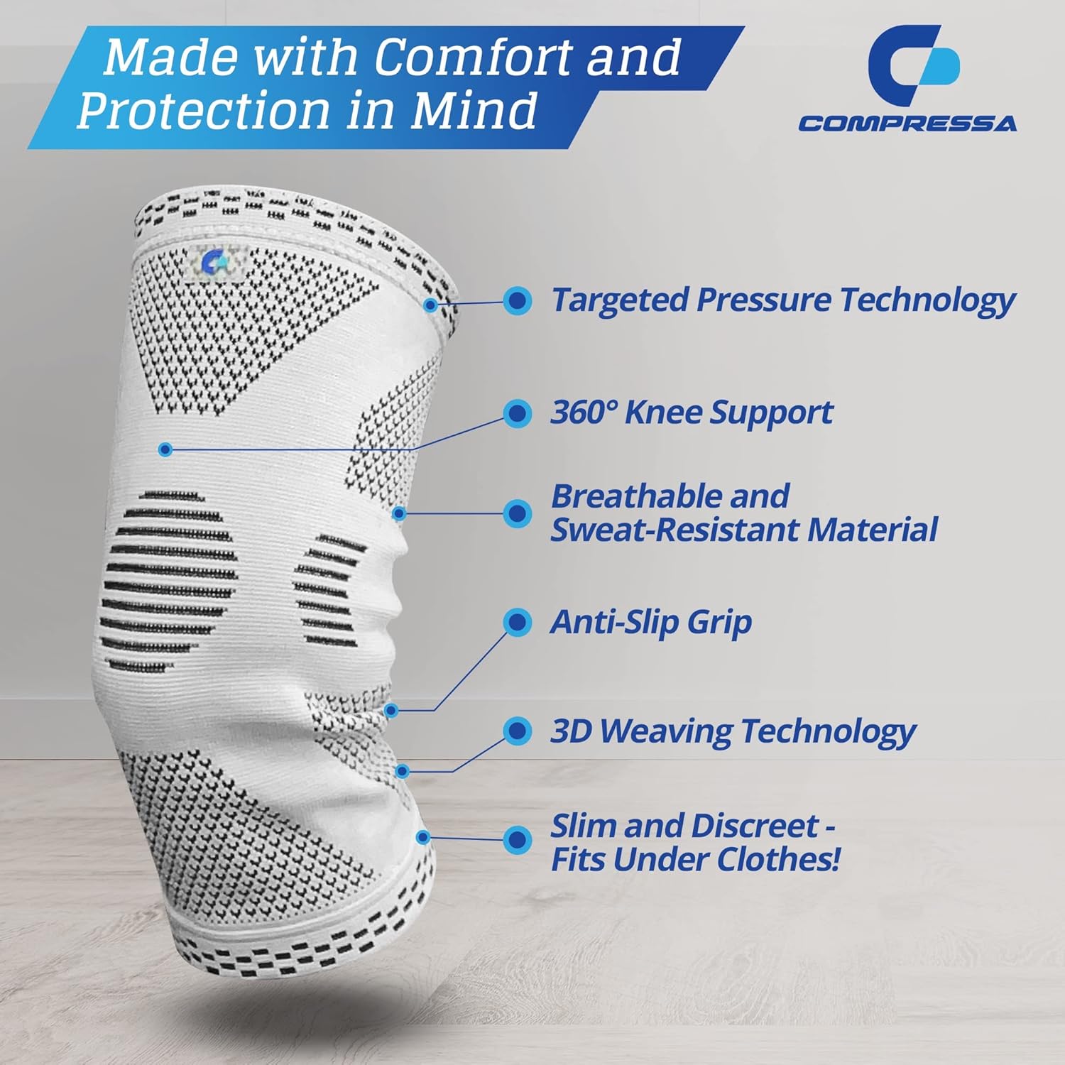 Compressa Knee Sleeve for Men and Women Non-Slip Compression Support

