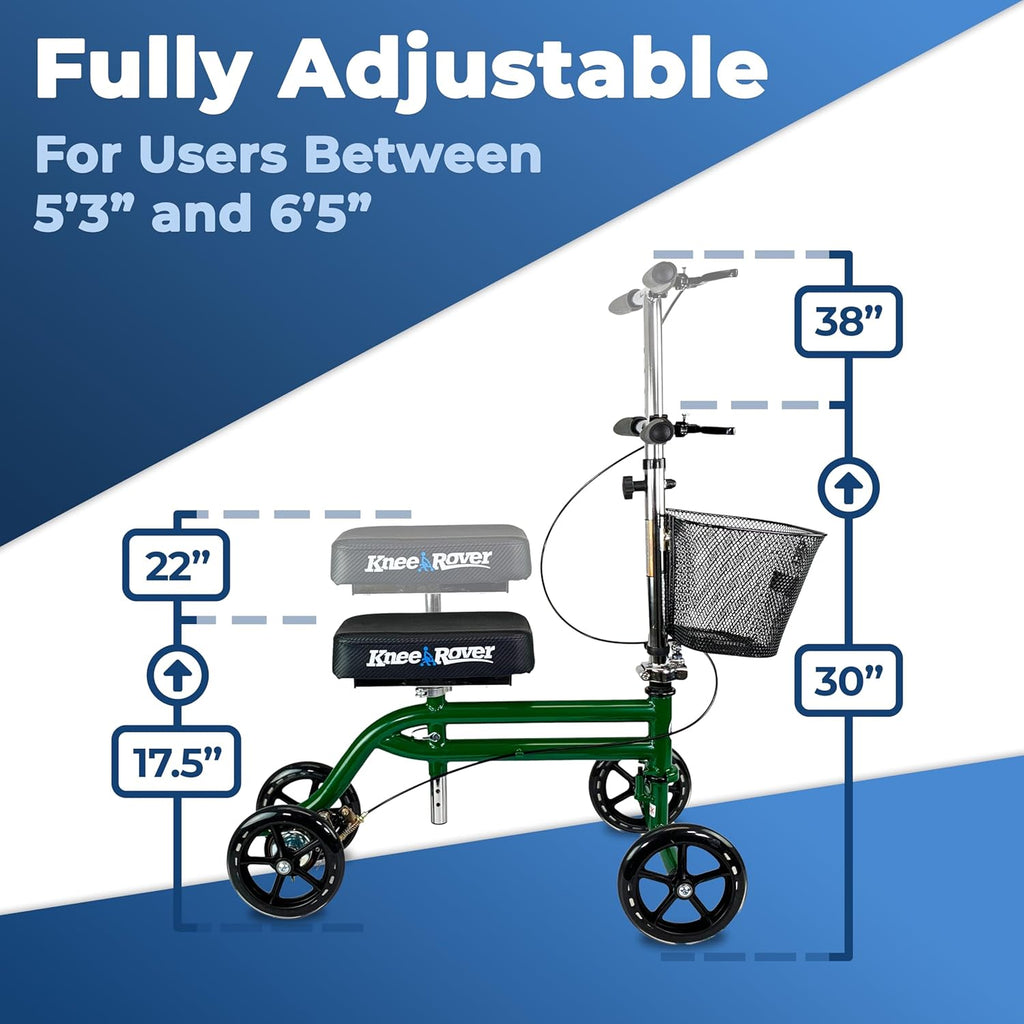 KneeRover Steerable Knee Walker for Adults, Foldable Crutch Alternative, Basket

