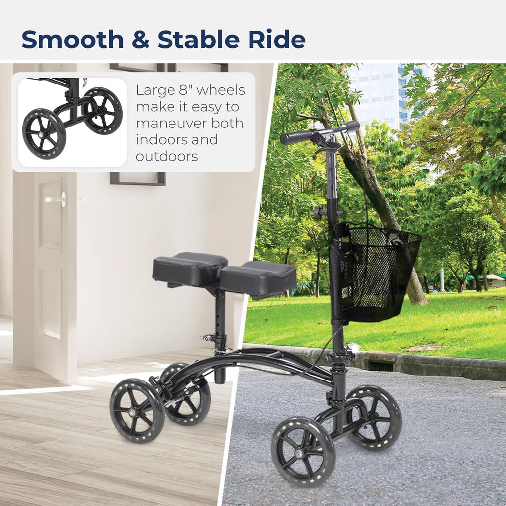 Drive Medical Adjustable Height Knee Walker Scooter with Basket and Hand Brake

