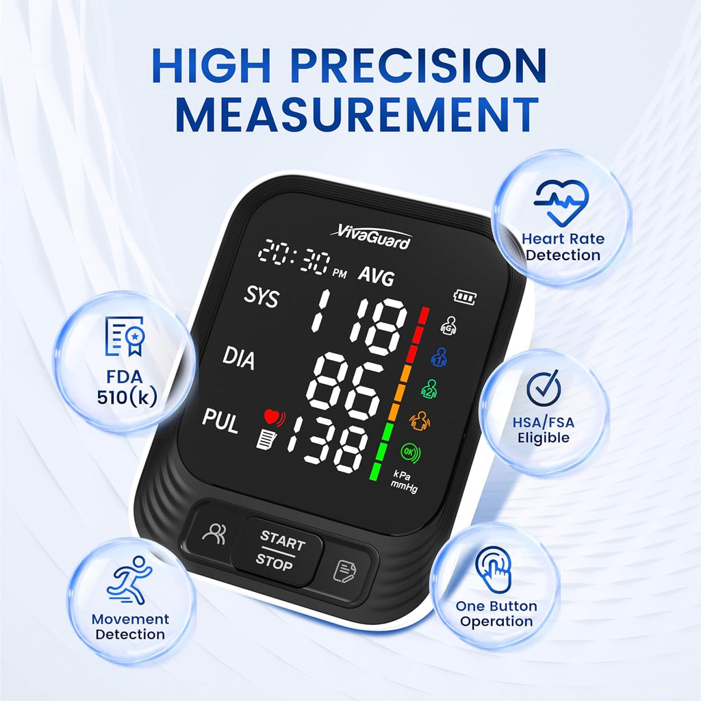 VivaGuard Upper Arm Automatic Digital Blood Pressure Monitor with Large Backlit LCD

