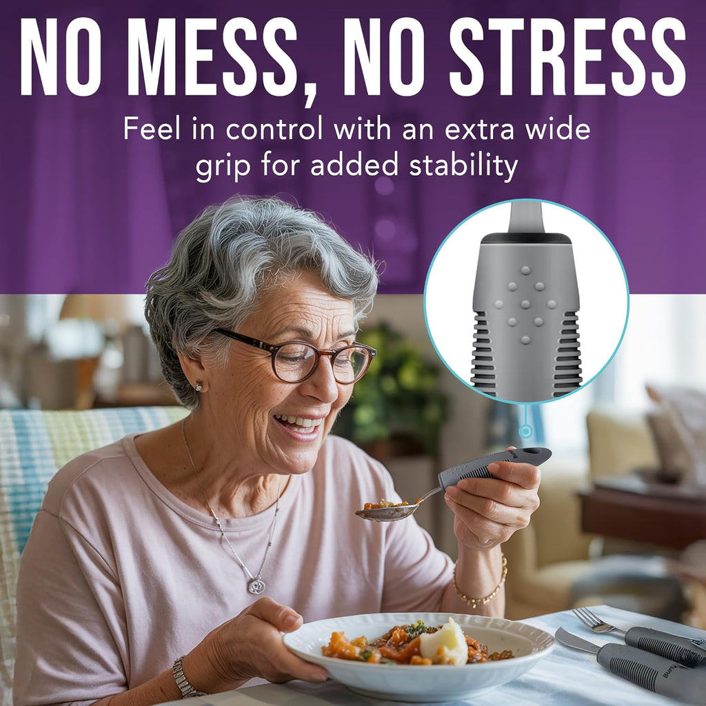 BUNMO Utensils for Elderly Tremors and Weak Hands, Foam Grip Cutlery Kit

