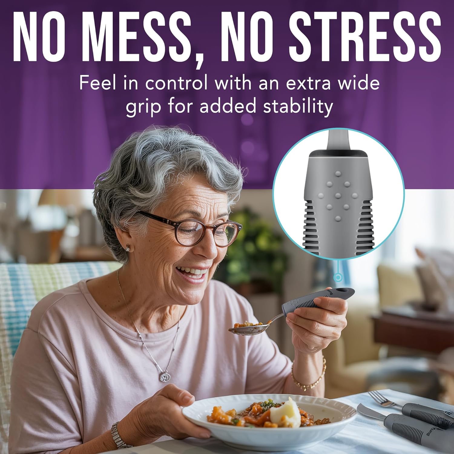 BUNMO Utensils for Elderly Tremors and Weak Hands, Foam Grip Cutlery Kit

