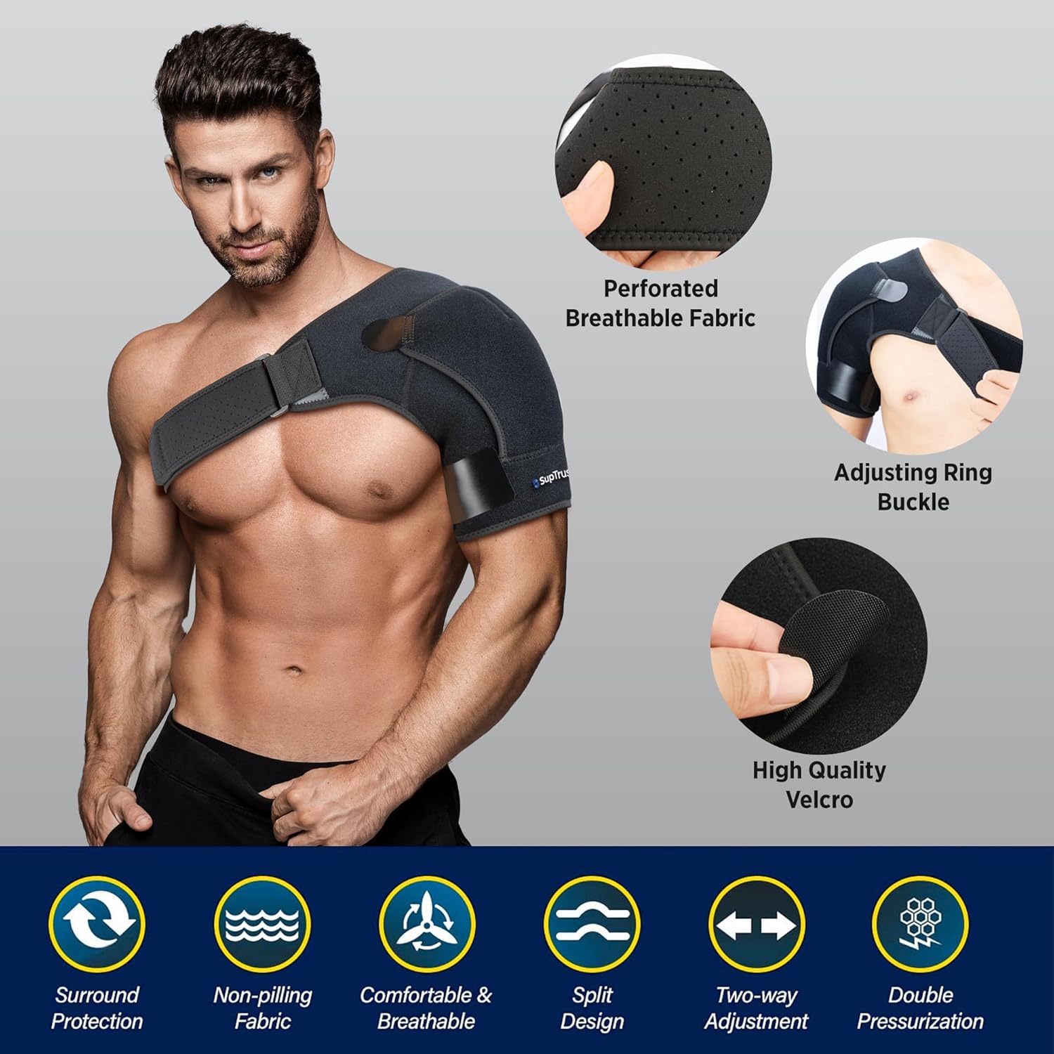 Suptrust Shoulder Brace for Women and Men, Adjustable Shoulder Support Sleeve Wrap

