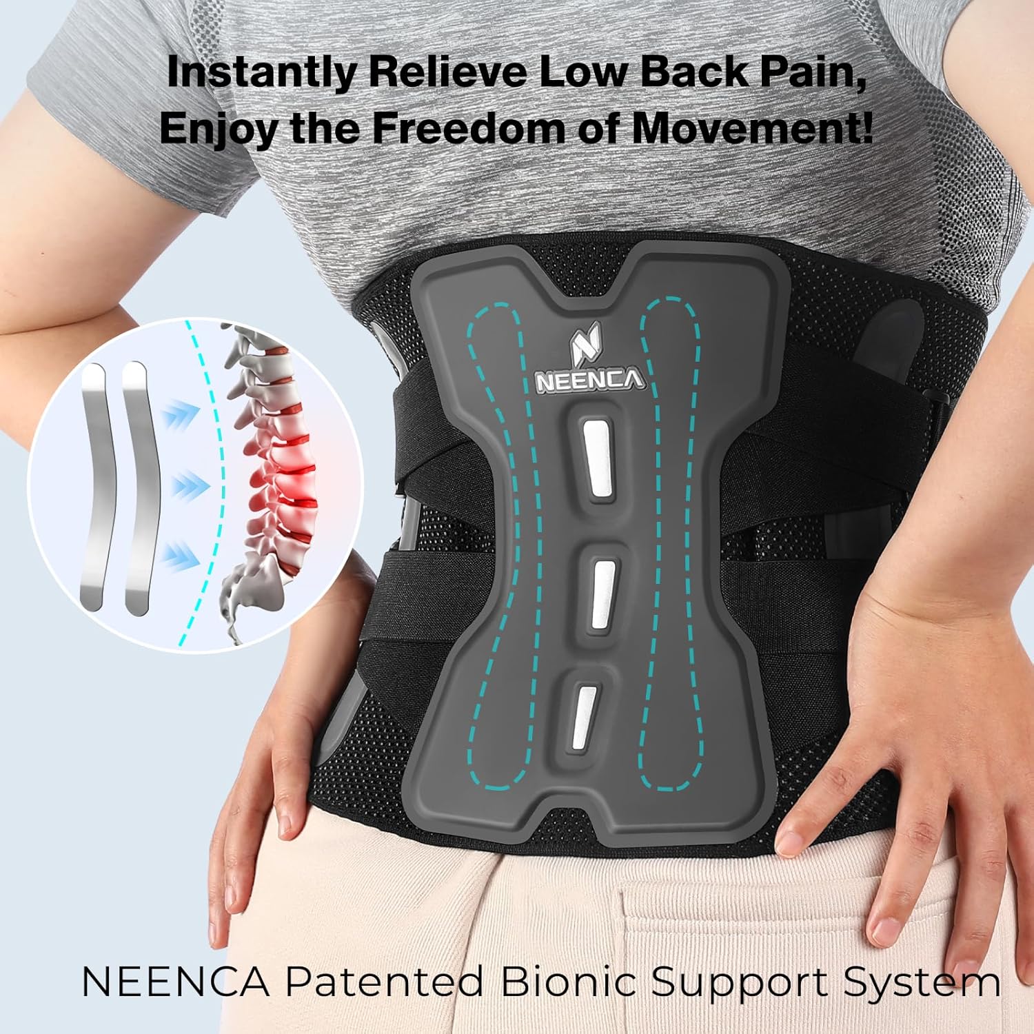 NEENCA Adjustable Lumbar Back Brace Support Belt with Bionic Lumbar Pads

