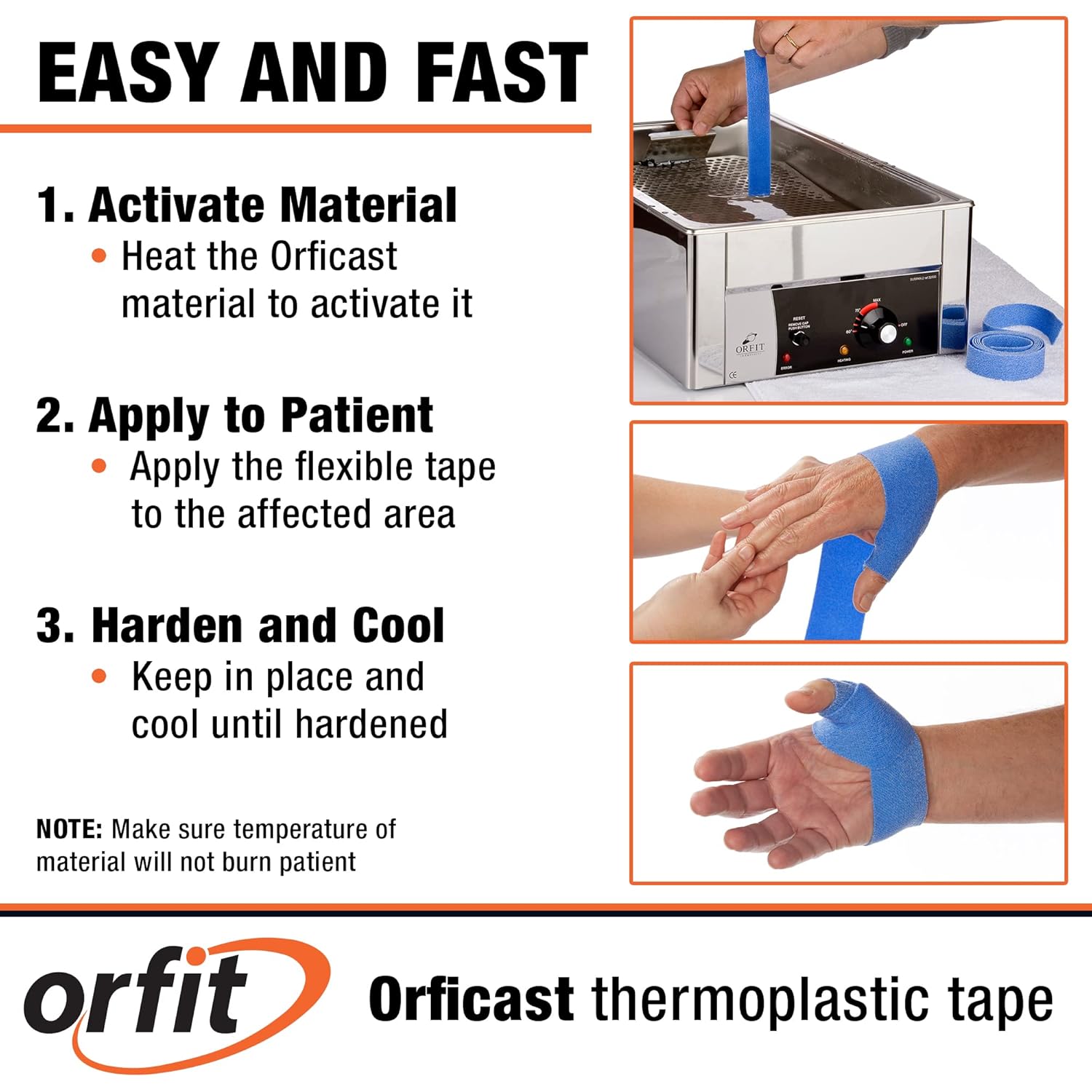 Orficast by Orfit Easy-Form Heat-Activated Thermoplastic Splinting Tape for Hand

