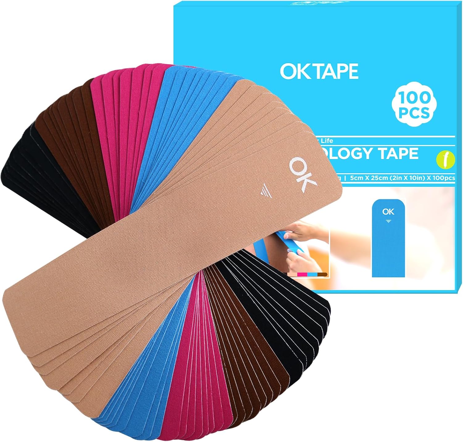 OK TAPE Precut Kinesiology Tape Strips, Elastic Athletic Tape for Joint Support

