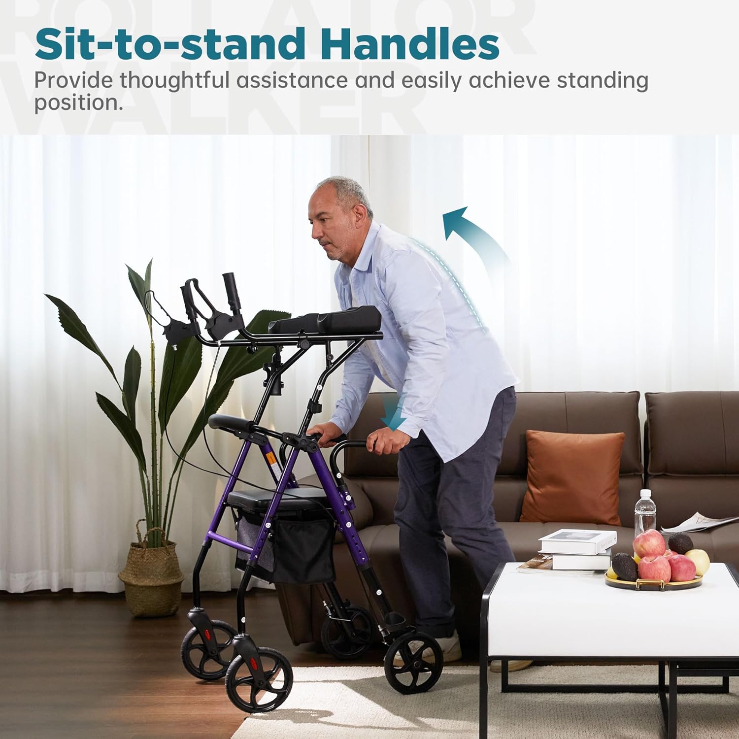 ELENKER Upright Walker Rollator with Padded Seat and Backrest, Compact Folding

