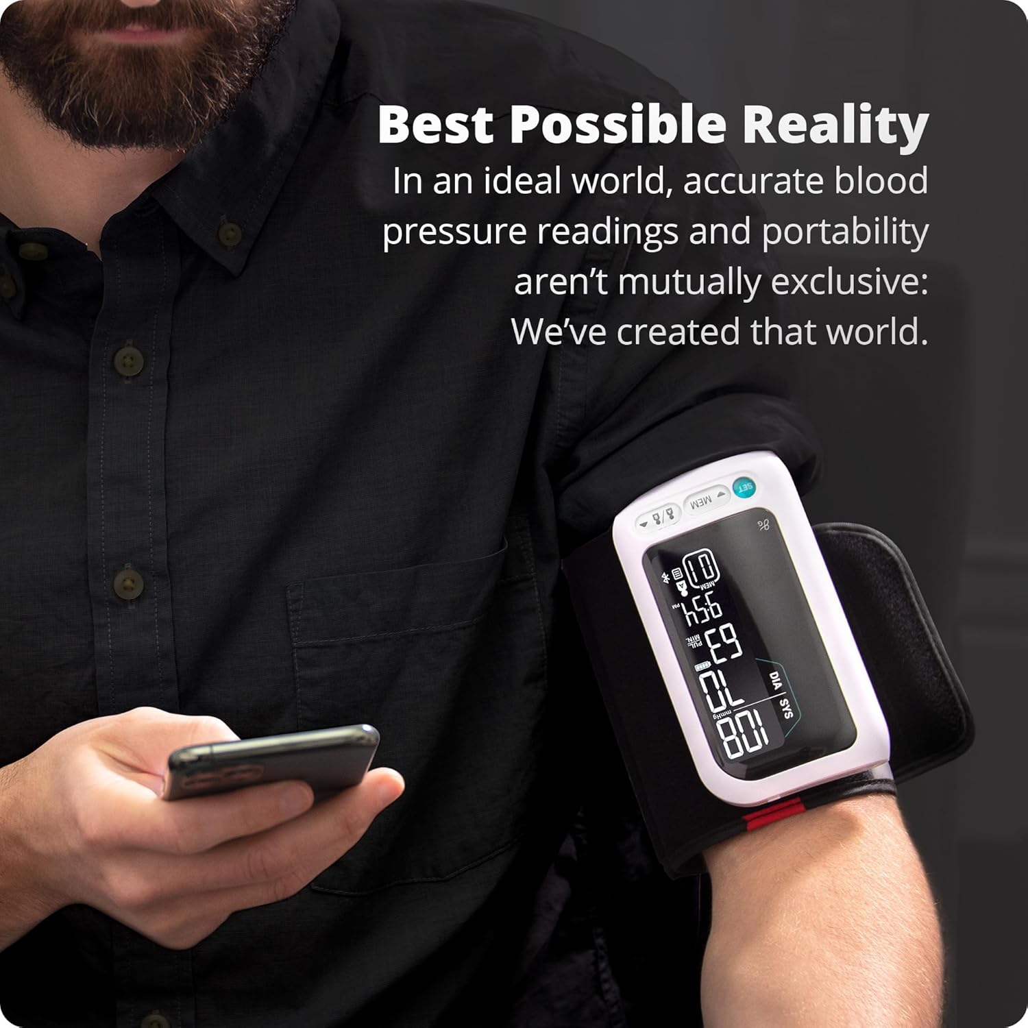 Greater Goods Bluetooth Upper Arm Blood Pressure Monitor with App and Rechargeable Cuff

