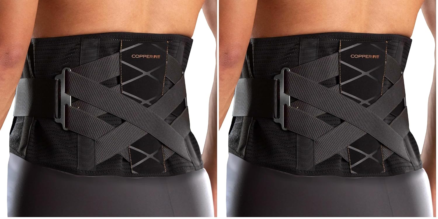 Copper Fit X-Back Adjustable Lumbar Support Brace for Lower Back Pain, Unisex
