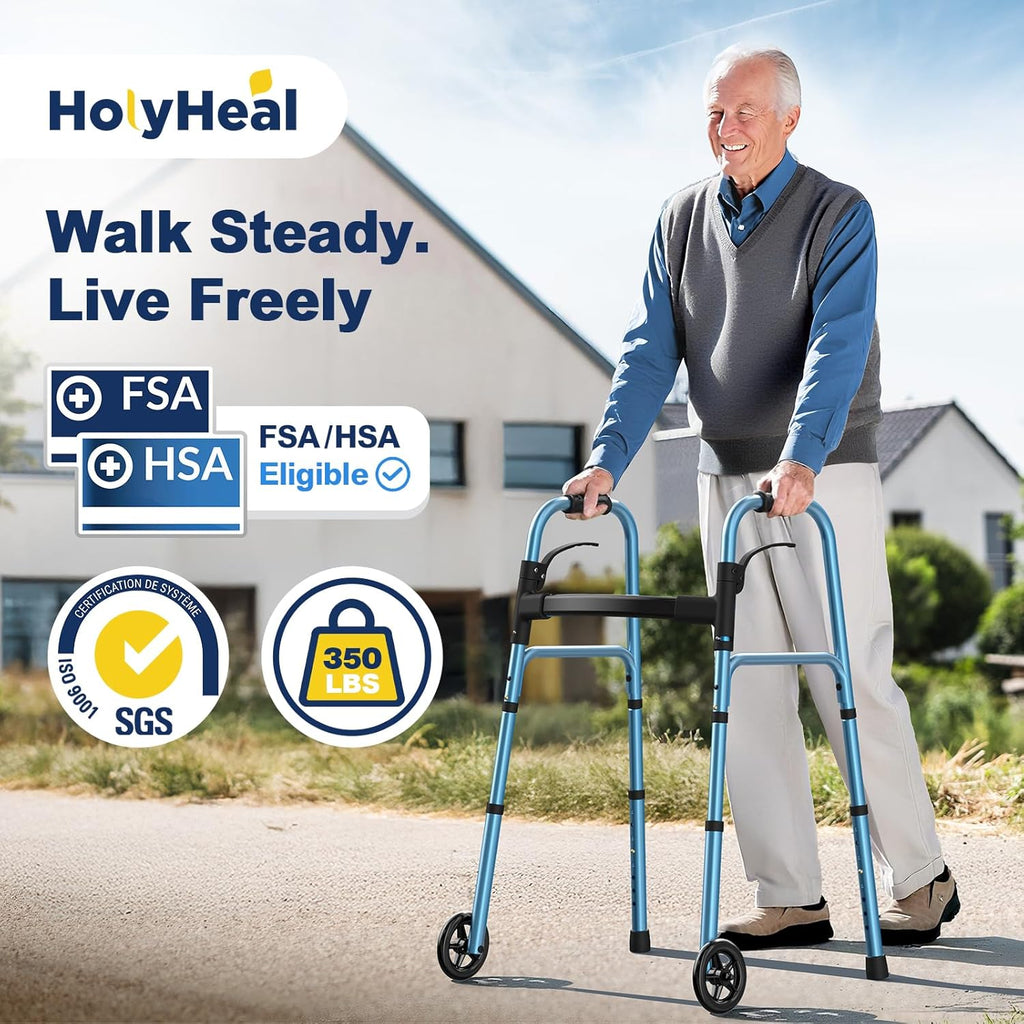 HolyHeal Folding Wheeled Mobility Aid with Glide Attachments, Adjustable 30–38 in

