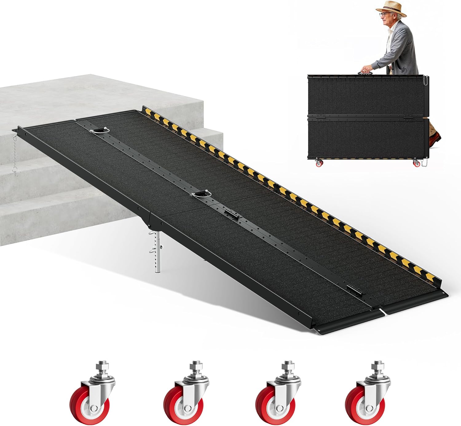 CAMMOO Portable Wheelchair Ramp, Folding Aluminum Entry Ramp with Anti-Slip Legs

