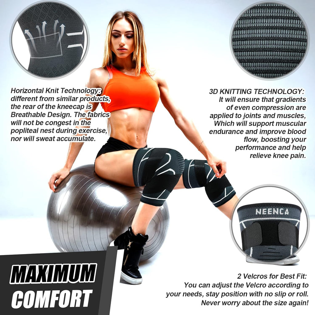 NEENCA Knee Braces for Knee Pain Compression Knee Sleeves with Adjustable Straps

