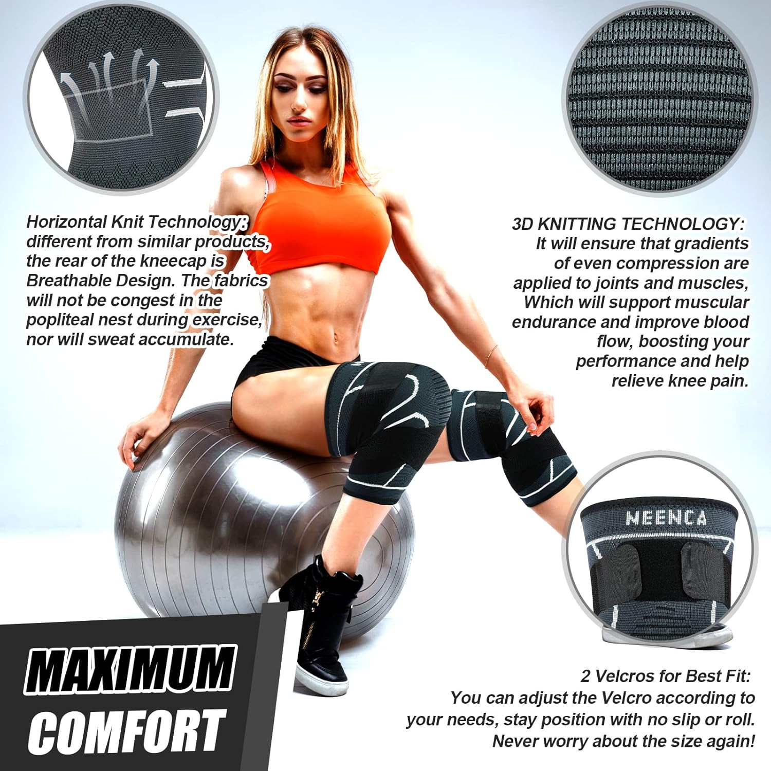 NEENCA Knee Braces for Knee Pain Compression Knee Sleeves with Adjustable Straps

