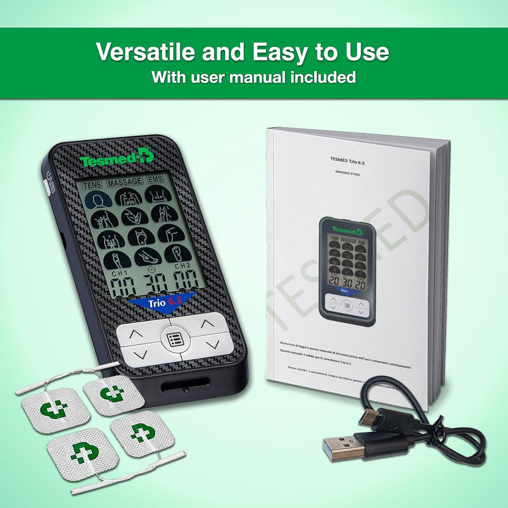TESMED Trio 6.5 USB Rechargeable TENS EMS Muscle Stimulator with 4 Electrodes

