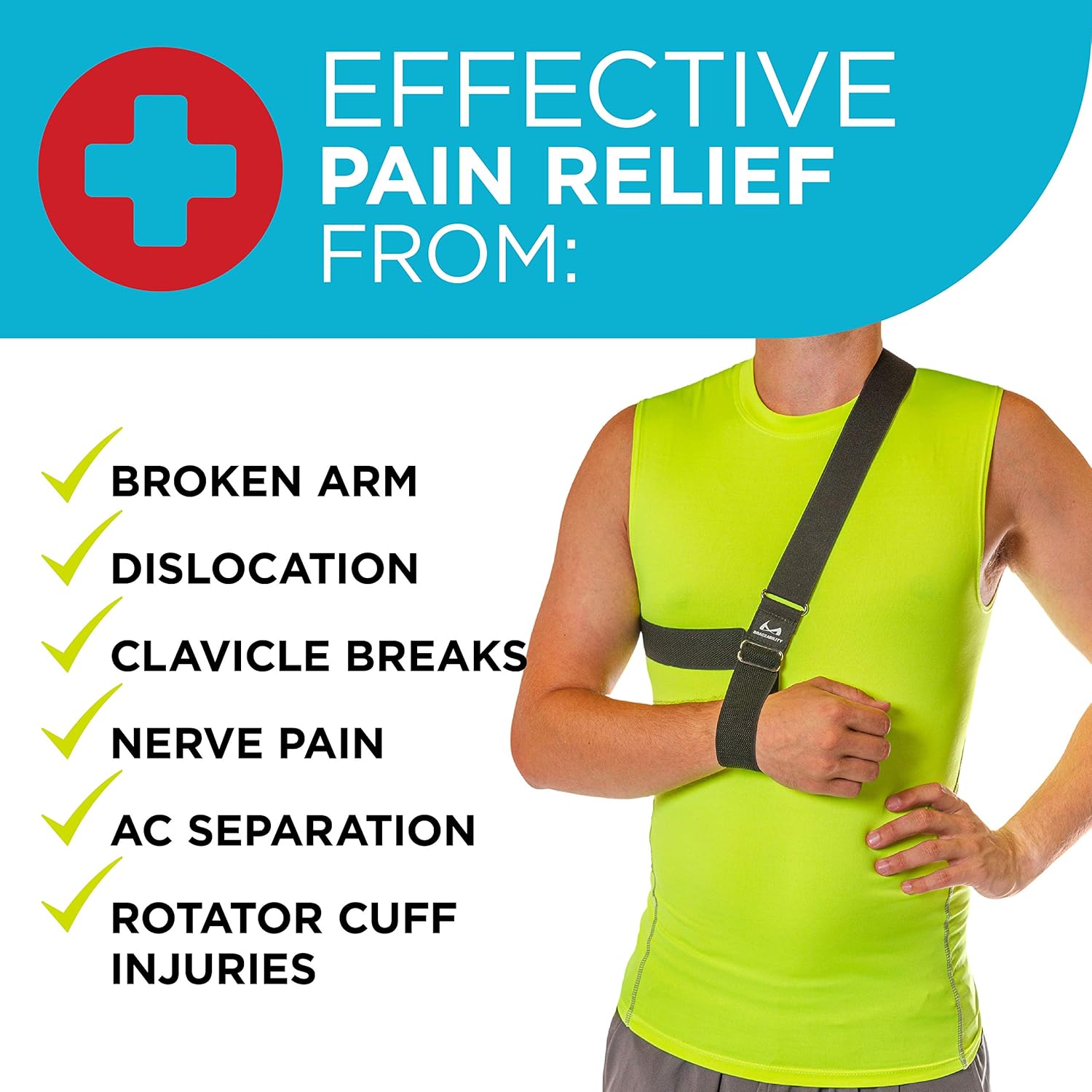BraceAbility Waterproof Shoulder Sling with Arm Support for Clavicle and Rotator Injuries

