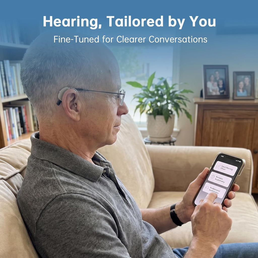 OTC Rechargeable Hearing Aids for Seniors, App Control AI Noise Reduction RIC

