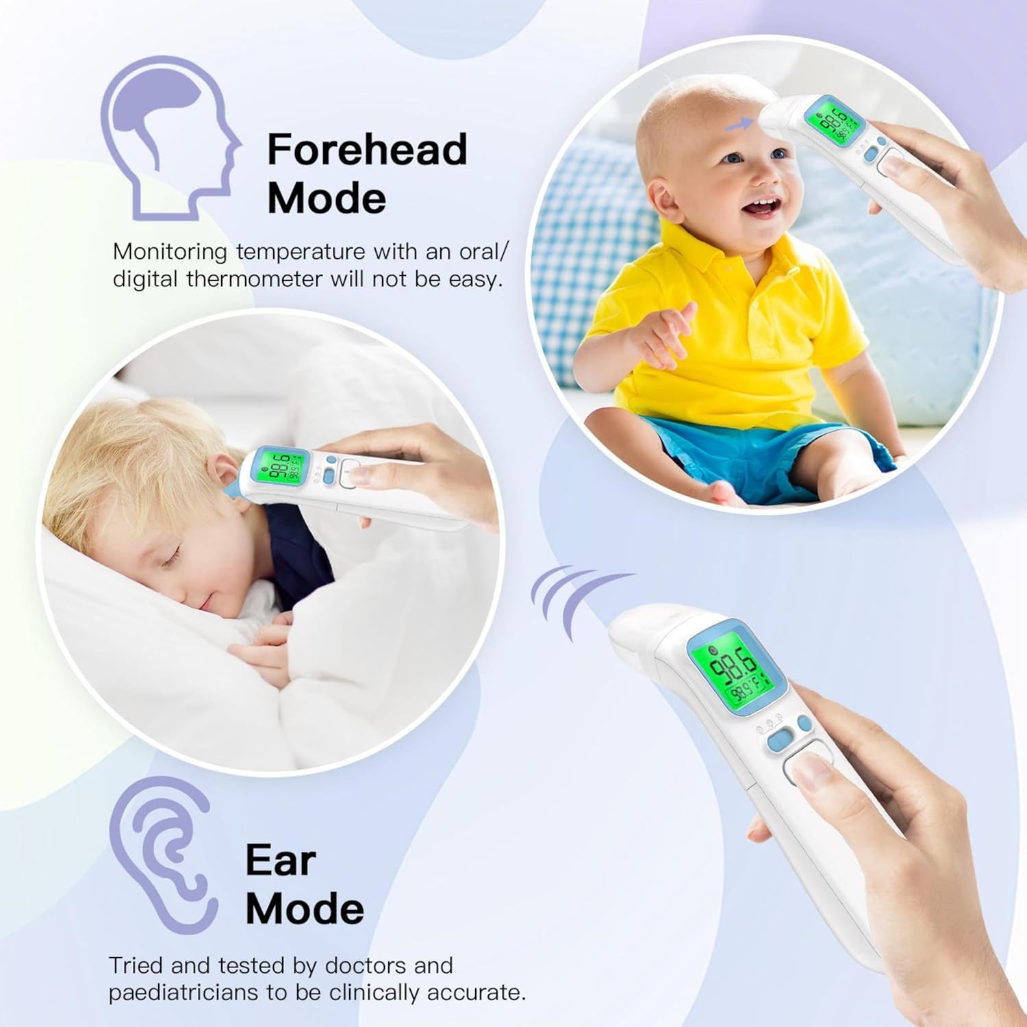 3-in-1 Infrared Ear and Forehead Digital Thermometer for Adults, Kids, Baby

